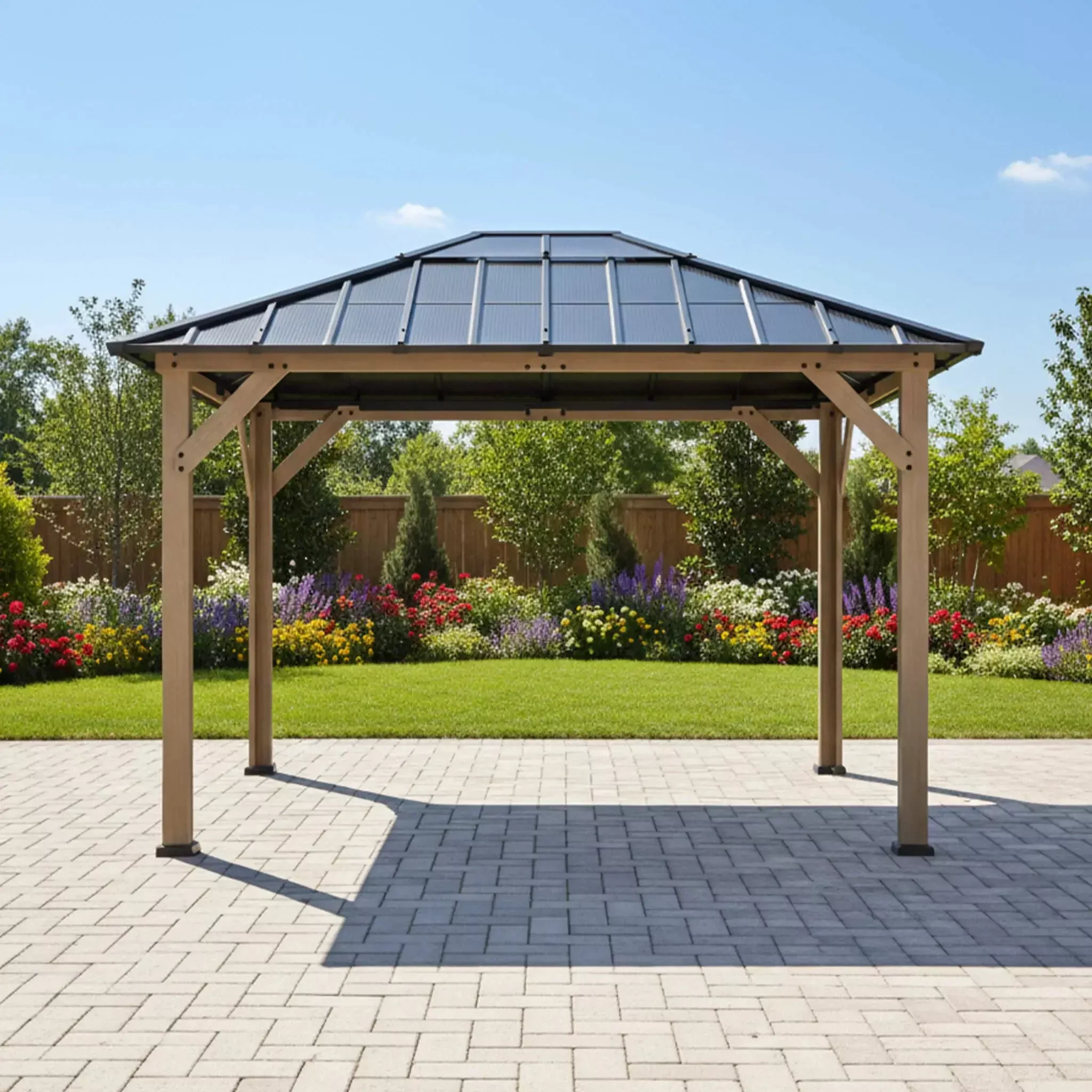 [08X10] Alora Heavy-Duty Fir Wood Hardtop Gazebo With Galvanized Steel Roof And Ceiling Hooks (SAK29467)