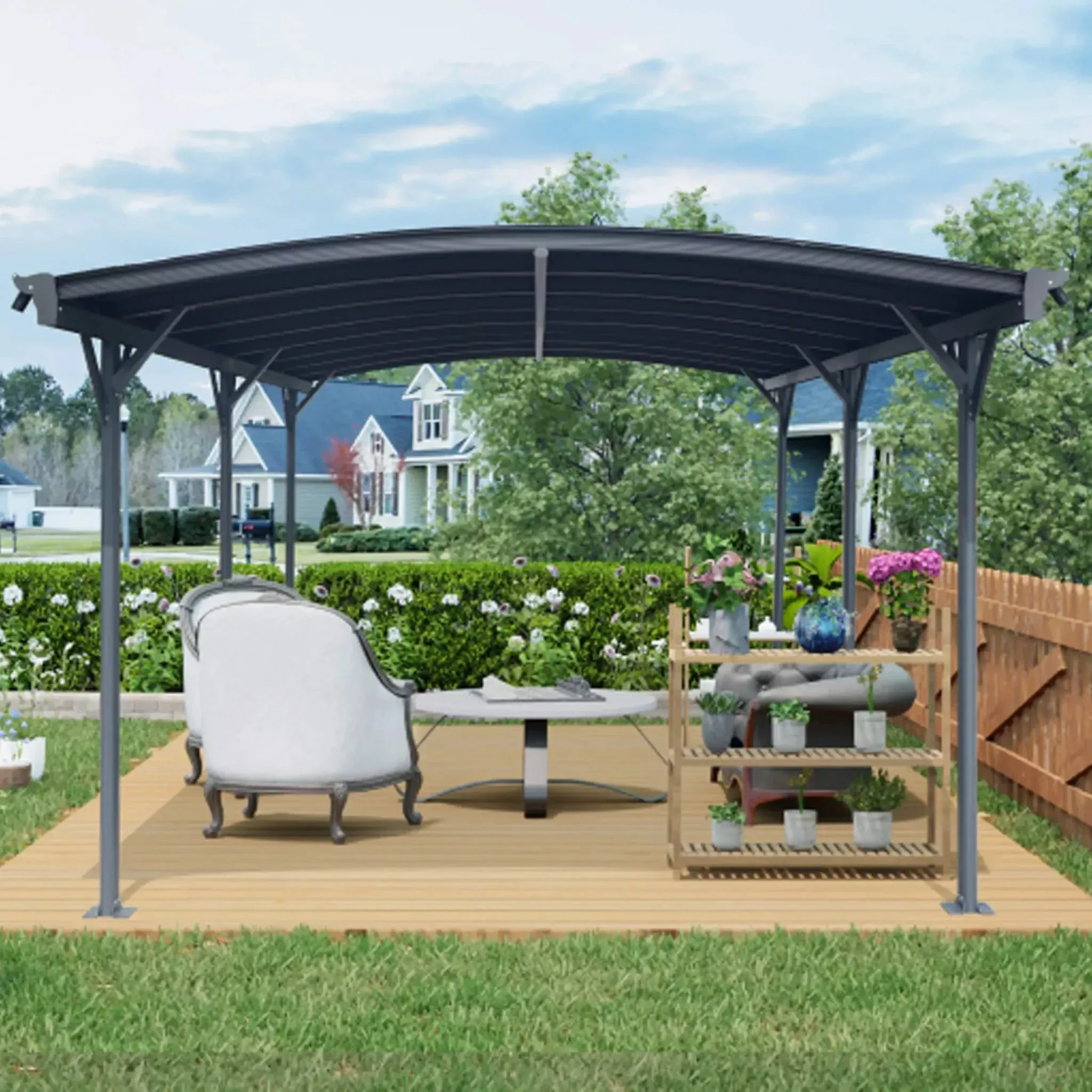 [10X19FT] Alora Heavy-Duty Outdoor Aluminum Arch Carport With Polycarbonate Panels (SAK86109)