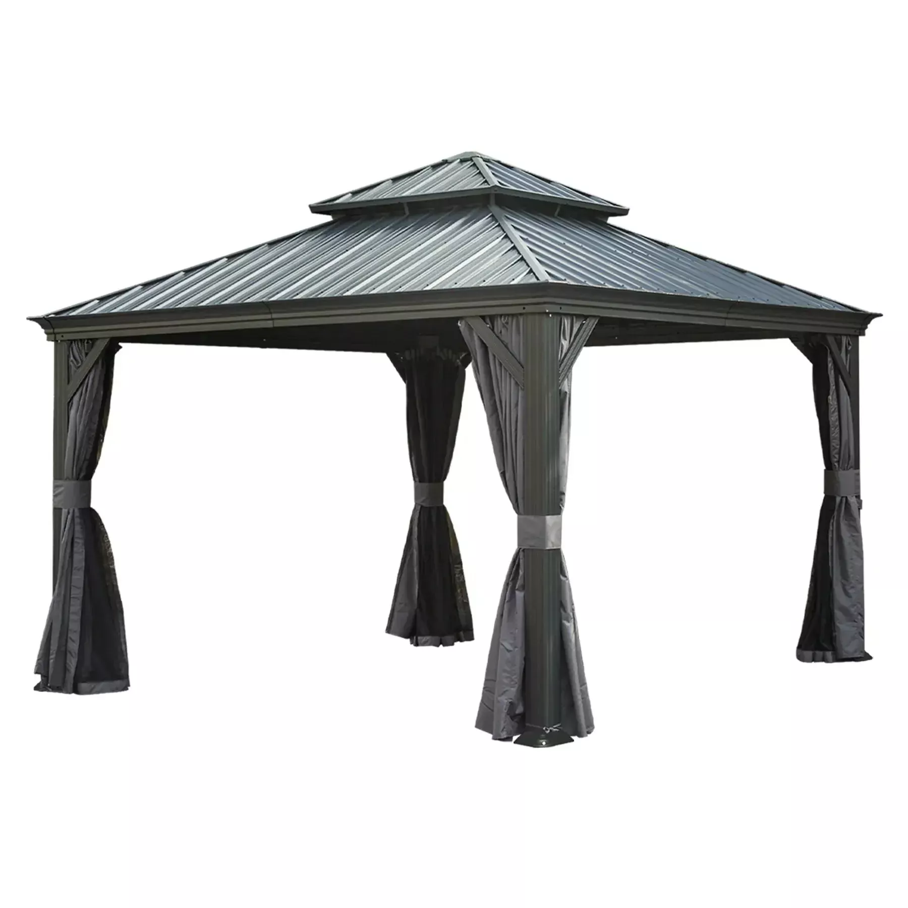 13x13FT Outdoor Hardtop Gazebo with Galvanized Steel Double Roof