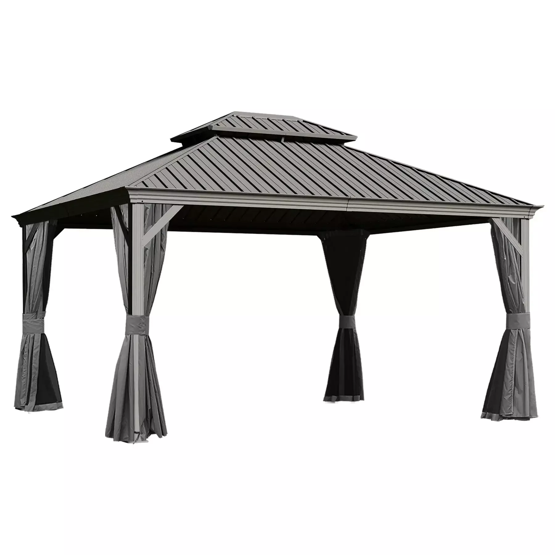 13x15FT Outdoor Hardtop Gazebo with Galvanized Steel Double Roof
