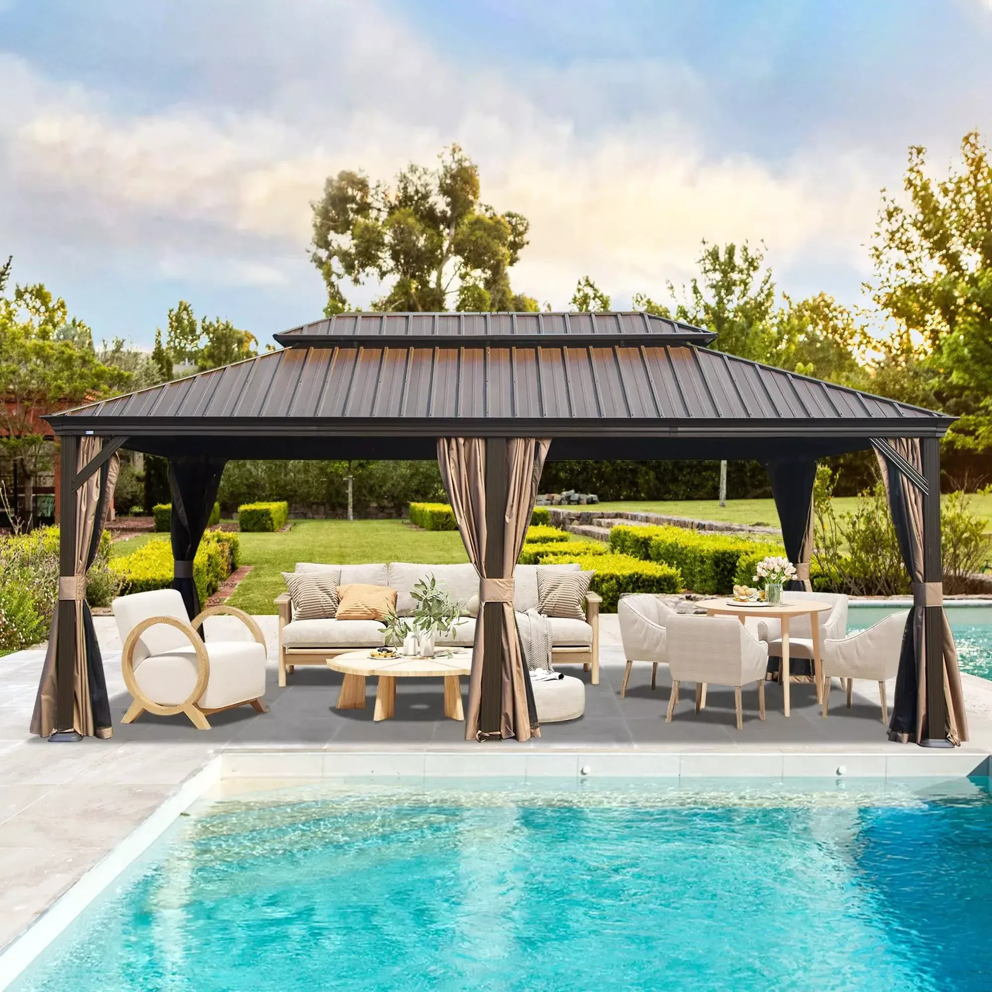 14' x 22' Hardtop Gazebo with Dual-Layer Galvanized Steel Roof