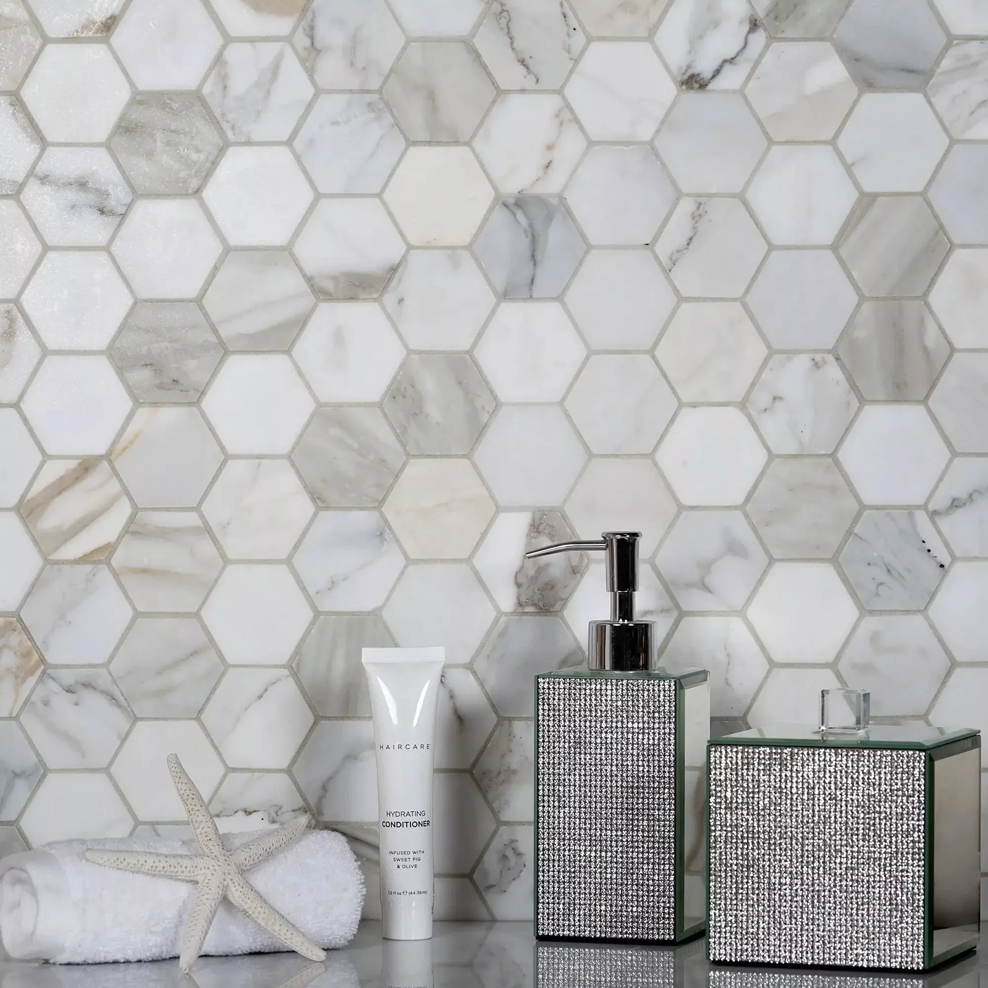 5-Pack Gray 12-in x 12-in Honed Natural Stone Honeycomb Marble Look Floor and Wall Tile