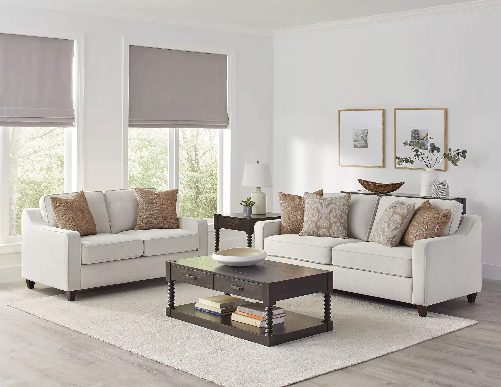 Christine 2-piece Upholstered Sloped Arm Sofa Set Beige