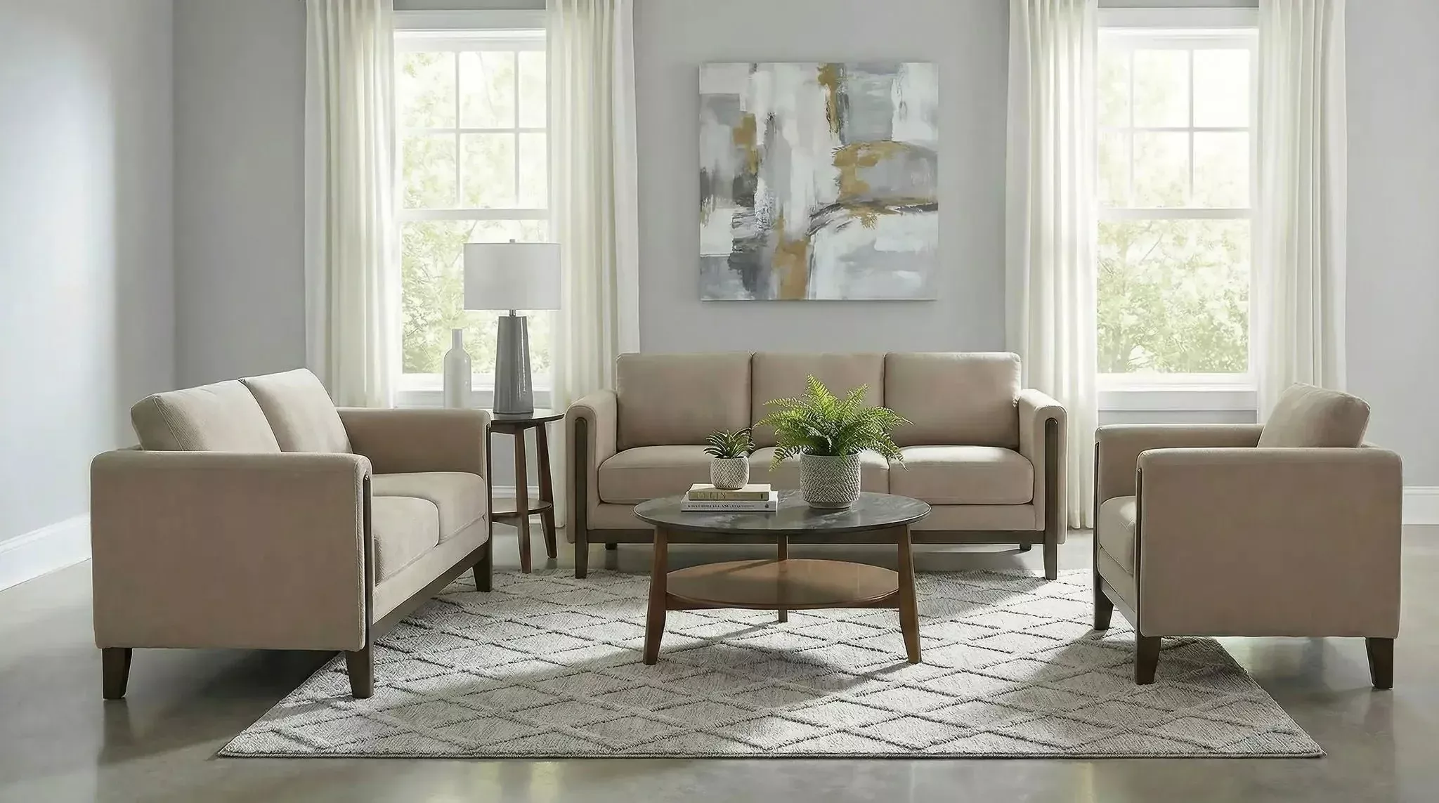 Islington 3-piece Upholstered Panel Arm Sofa Set Taupe