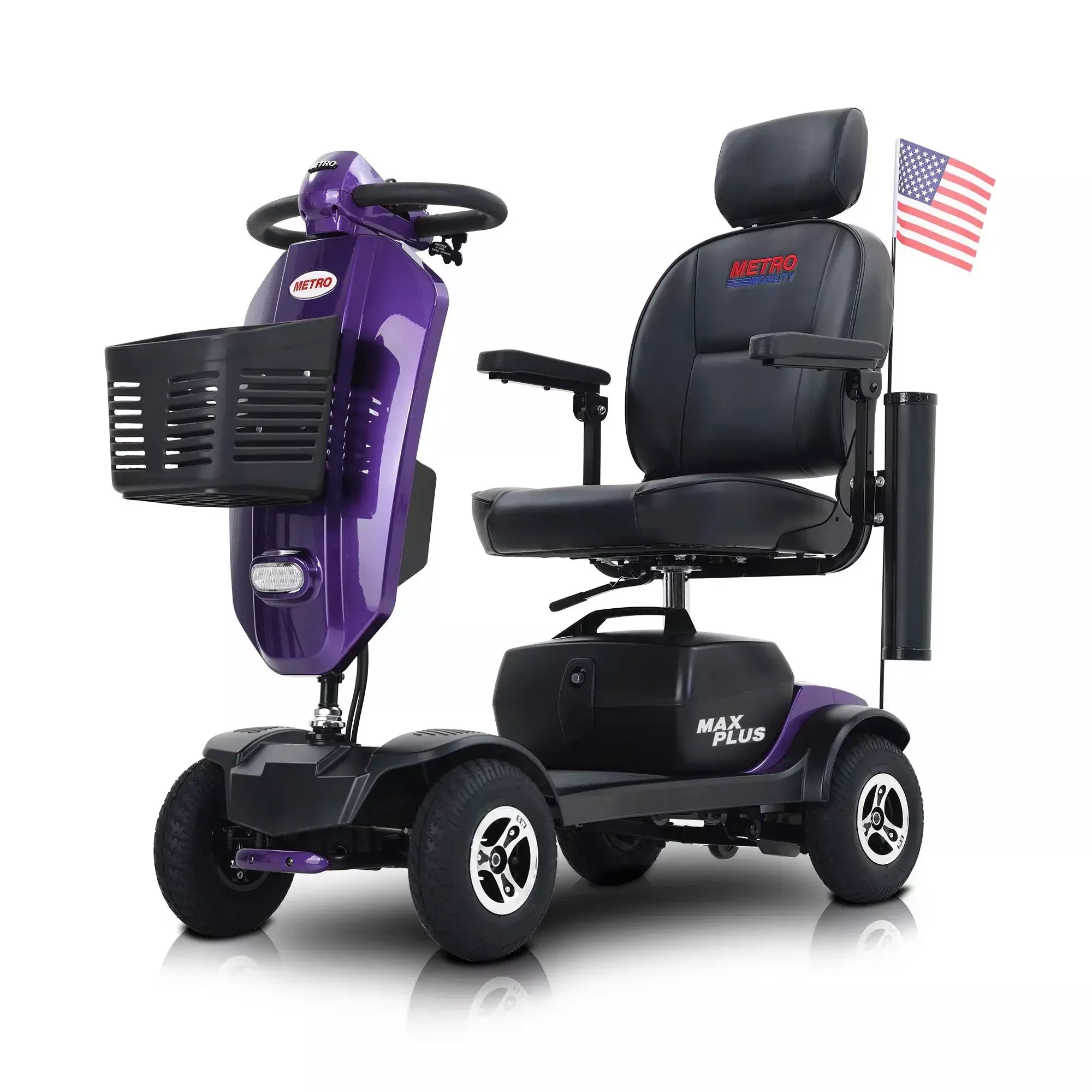 Max Plus - 4 Wheels Outdoor Compact Mobility Scooter With 2 Pieces X 20Ah Lead Acid Battery, 16 Miles, Cup Holders & USB Charger Port