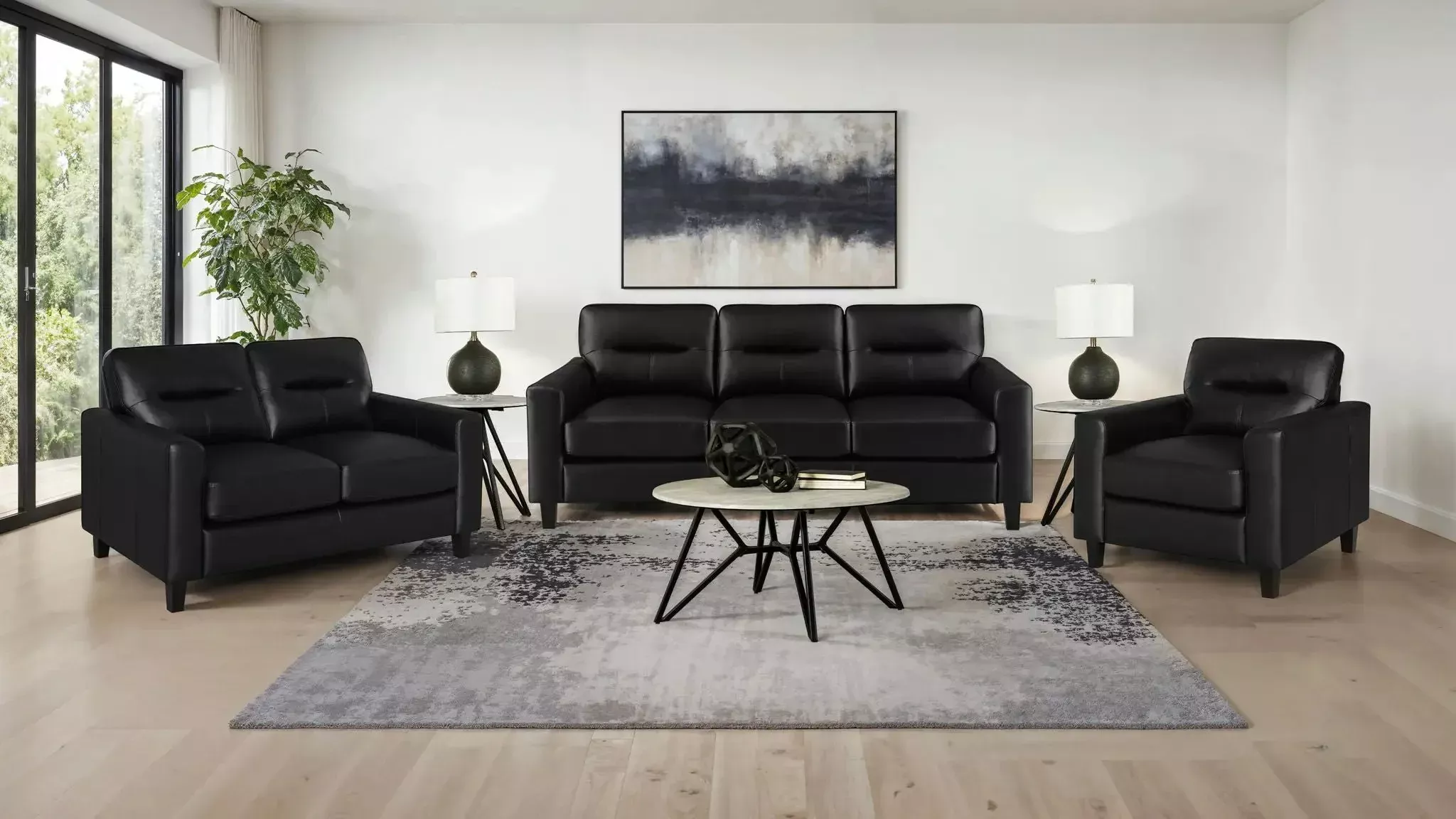 Scotland 3-piece Faux Leather Upholstered Sofa Set Black