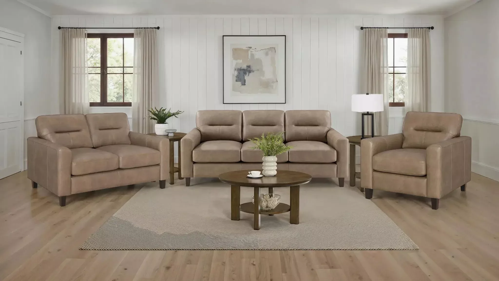 Scotland 3-piece Faux Leather Upholstered Sofa Set Brown